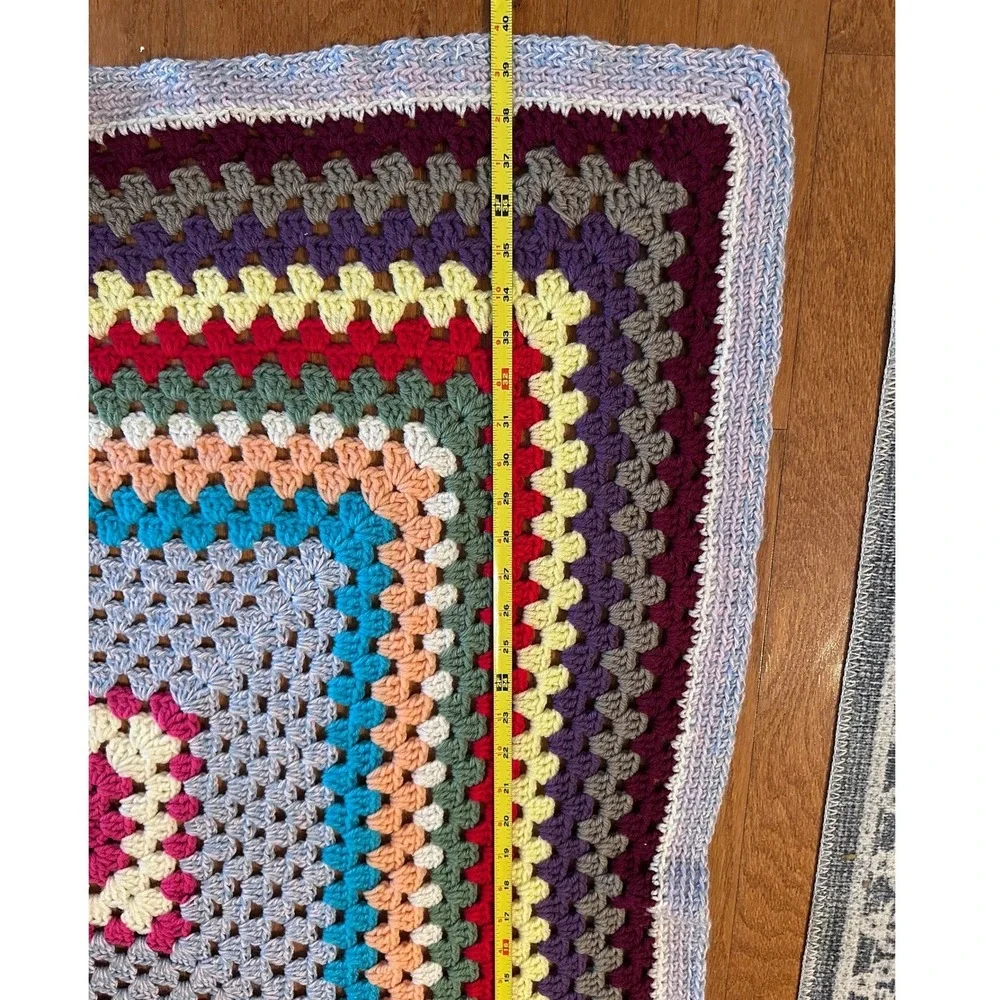 Handmade Crochet Granny Square Blanket Multi Color Cozy Throw